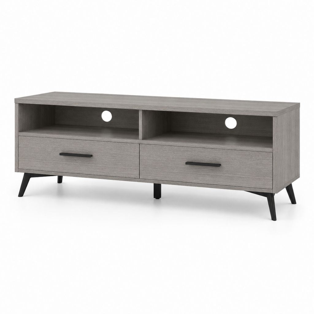 Mobile TV rettangolare grigio in pannello truciolare 140 x 40 x 60 cm con 2 cassetti e 2 vani