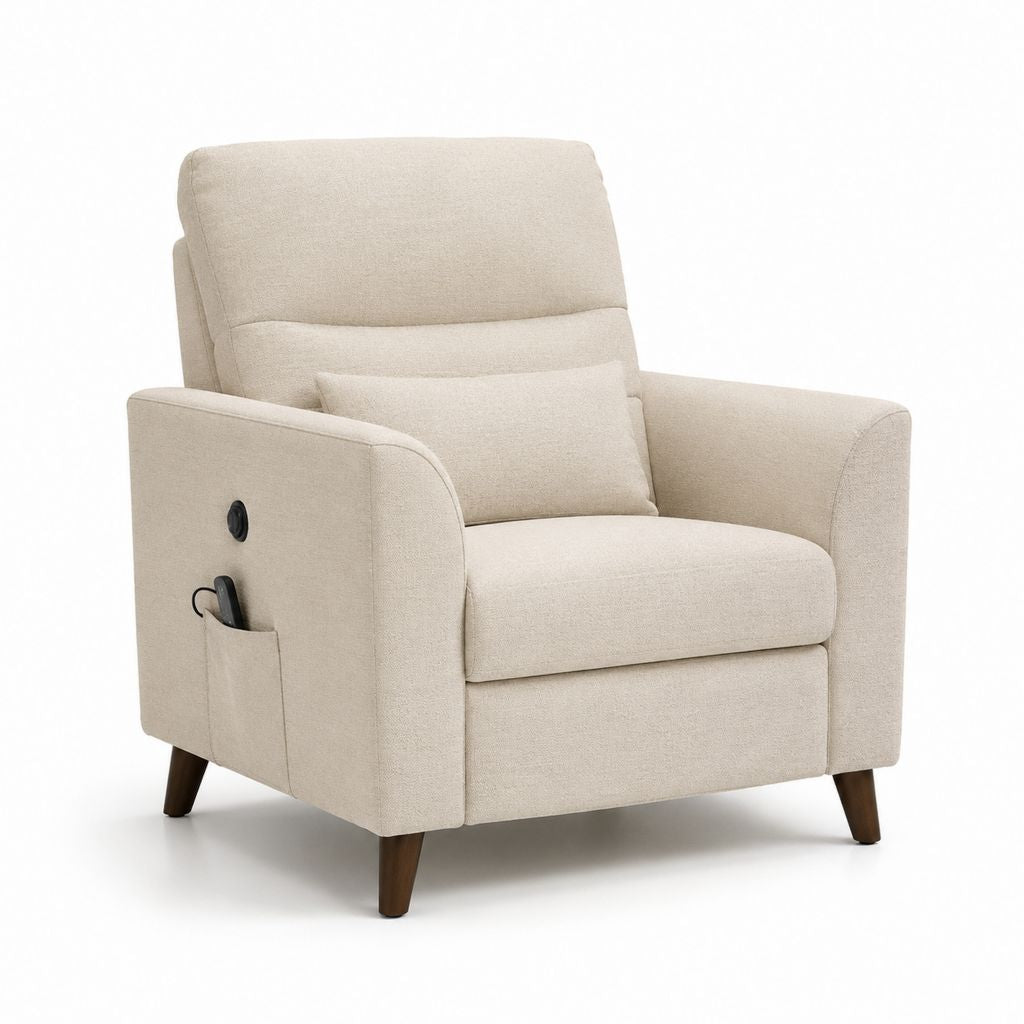 Poltrona relax elettrica beige in poliestere con reclinazione 82 x 92 x 102 cm