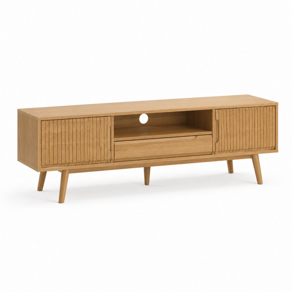 Mobile TV in rovere naturale con 2 ante 1 cassetto e vano aperto 160 x 40 x 60 cm