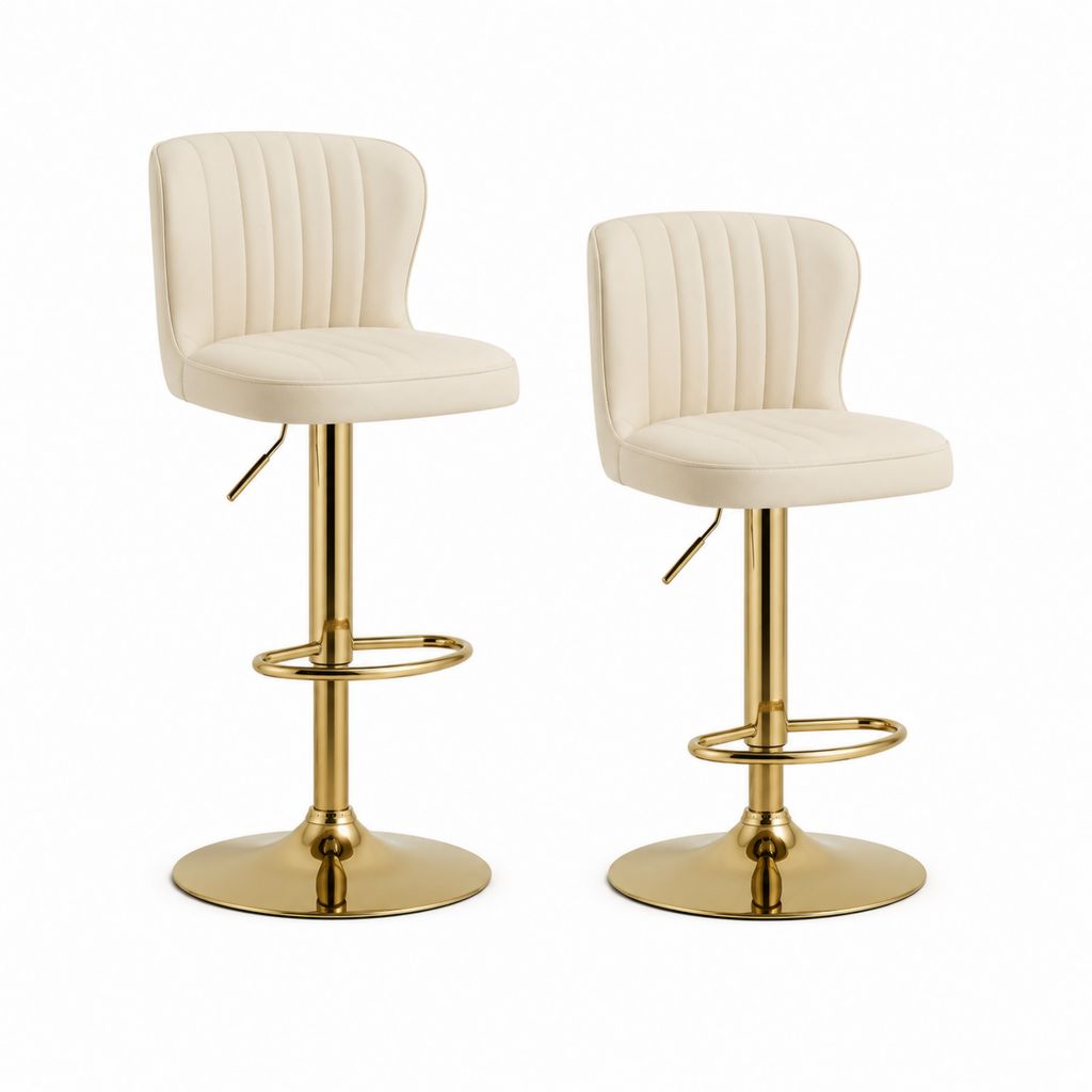 Set 2 sgabelli da bar regolabili beige in pelle PU e acciaio 48 x 52 x 85-107 cm