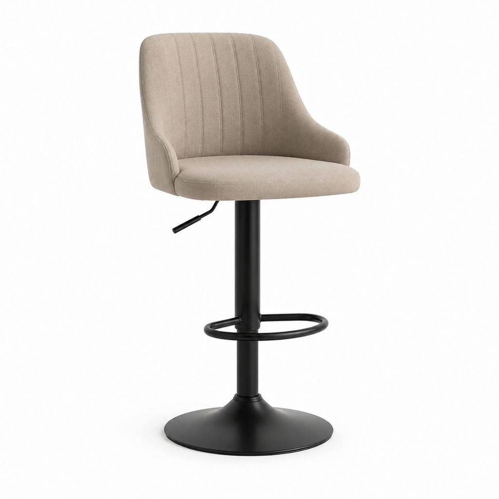Sgabello da bar regolabile beige in poliestere e acciaio con base rotonda 52 x 54 x 93-113 cm