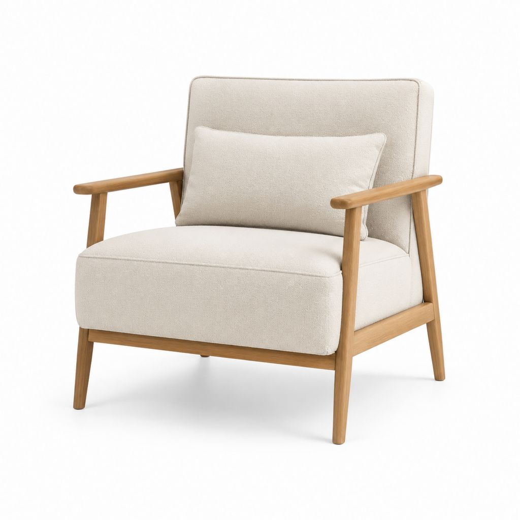 Poltrona da soggiorno beige in poliestere con struttura in legno massello 75 x 82 x 84 cm