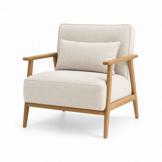 Poltrona da soggiorno beige in poliestere con struttura in legno massello 75 x 82 x 84 cm