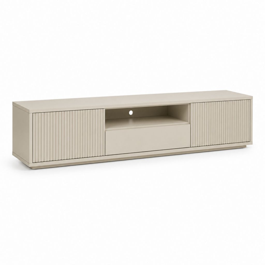 Mobile porta TV beige in MDF rettangolare con 2 ante 1 cassetto e vano aperto 180 x 40 x 50 cm
