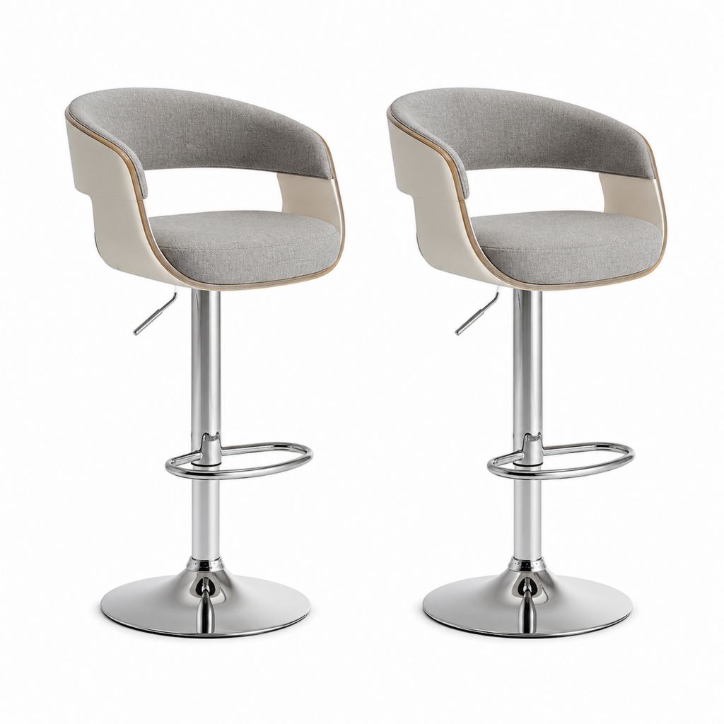 Set di 2 sgabelli da bar regolabili grigio e beige in poliestere PU e acciaio cromato 54 x 52 x 89-109 cm