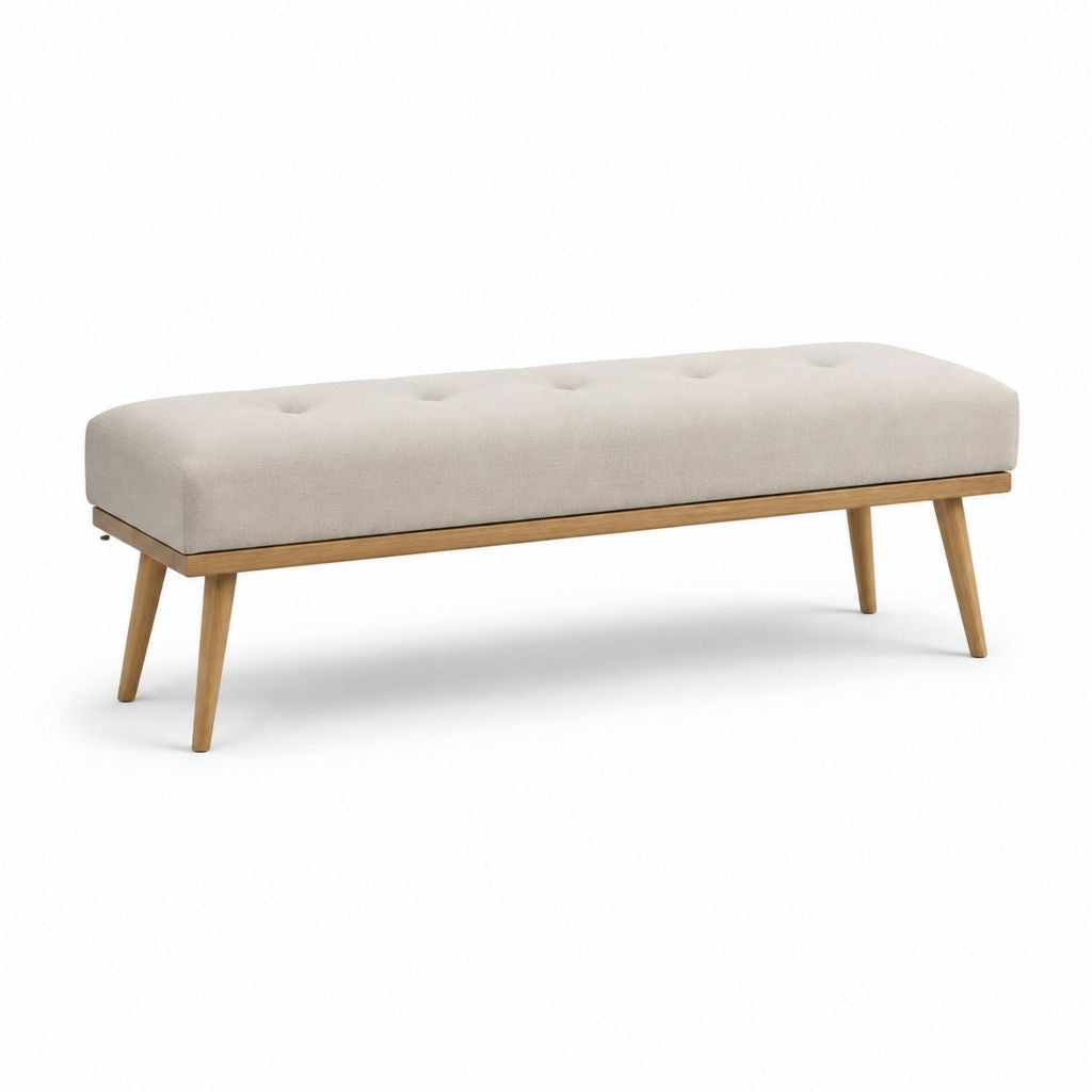 Panca fondoletto imbottita beige in poliestere e legno massello di gomma 120 x 40 x 45 cm