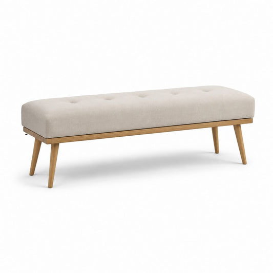 Panca fondoletto imbottita beige in poliestere e legno massello di gomma 120 x 40 x 45 cm