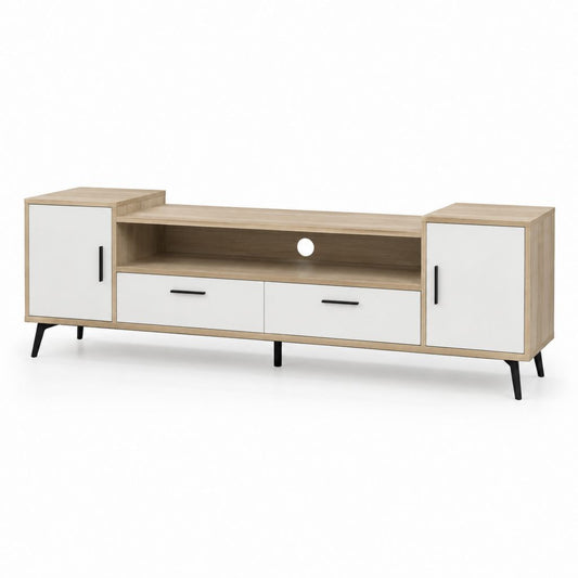 Mobile porta TV rettangolare rovere chiaro e bianco in pannello truciolare 180 x 40 x 55 cm