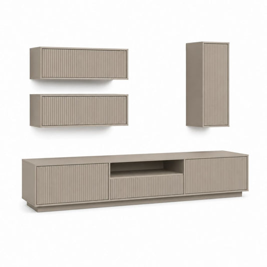 Parete attrezzata TV 4 pezzi tortora in MDF con finitura melaminica mobile basso 200 x 40 x 50 cm