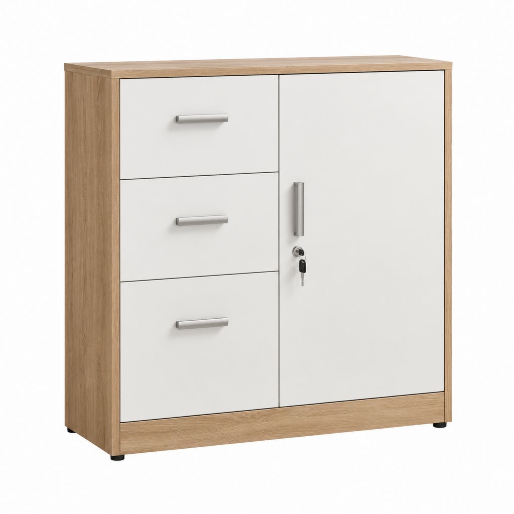 Armadio ufficio con 3 cassetti e anta con serratura bianco rovere in truciolare nobilitato 80 x 40 x 100 cm