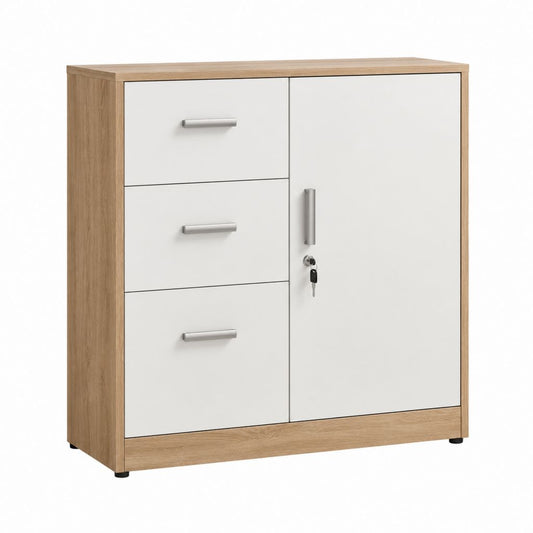 Armadio ufficio con 3 cassetti e anta con serratura bianco rovere in truciolare nobilitato 80 x 40 x 100 cm