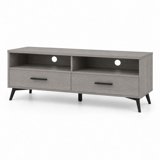 Mobile TV rettangolare grigio in pannello truciolare 140 x 40 x 60 cm con 2 cassetti e 2 vani