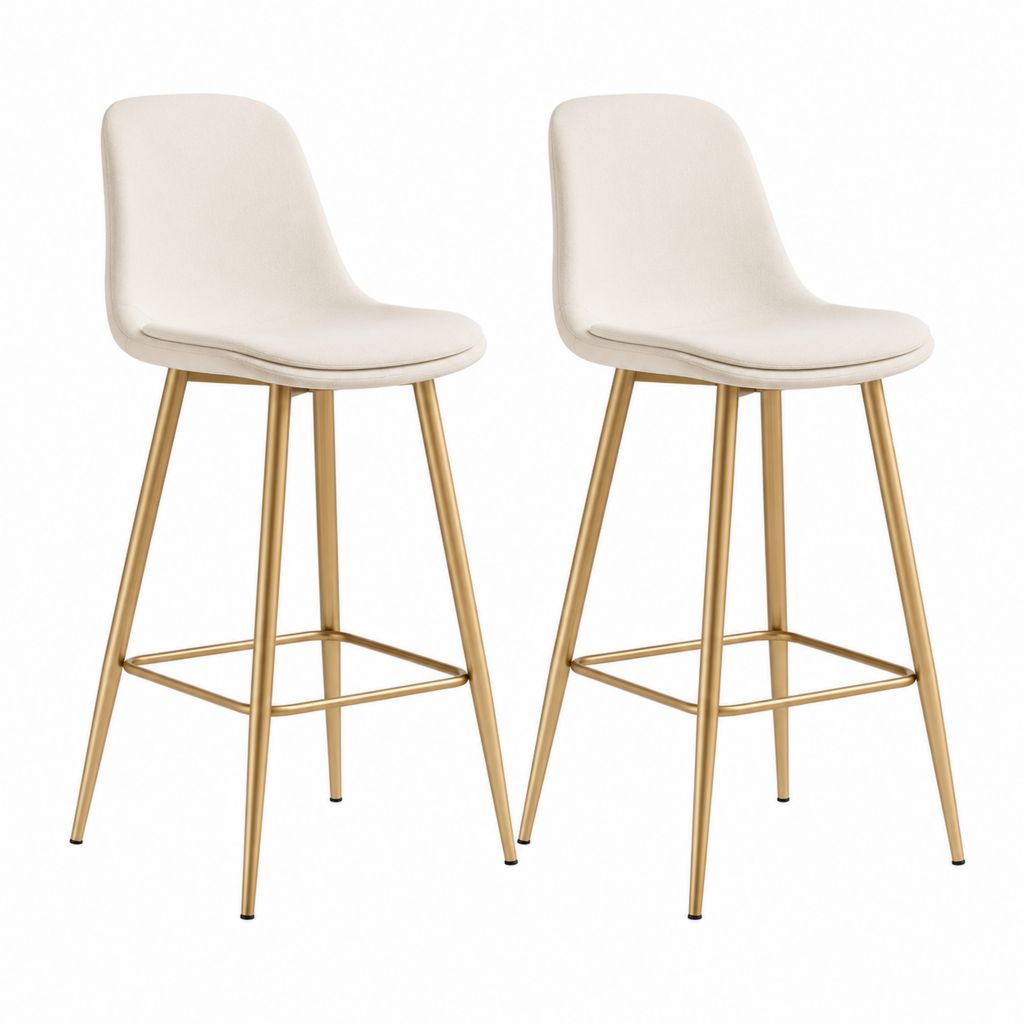 Set di 2 sgabelli da bar beige in similpelle PU con struttura in acciaio dorato 45 x 51 x 96 cm