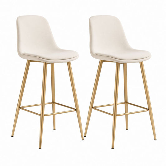 Set di 2 sgabelli da bar beige in similpelle PU con struttura in acciaio dorato 45 x 51 x 96 cm