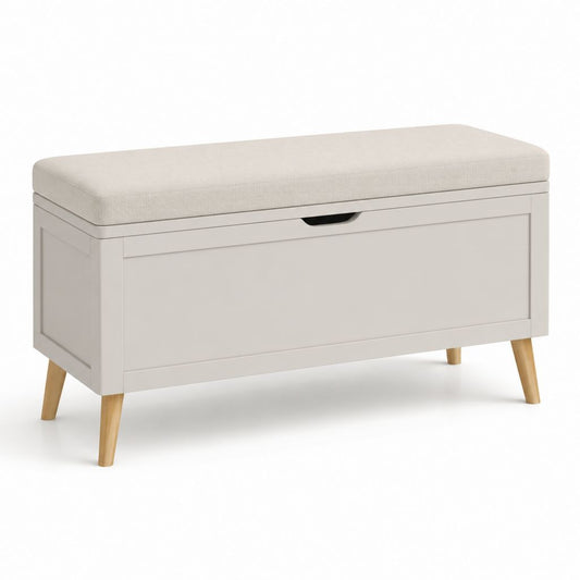 Panca contenitore imbottita rettangolare bianco e beige in MDF e poliestere 100 x 40 x 50 cm