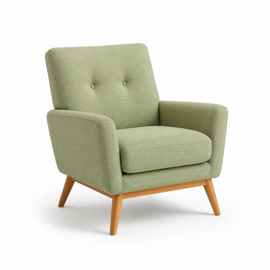 Poltrona da soggiorno verde salvia in poliestere con gambe in legno massello 80 x 85 x 92 cm