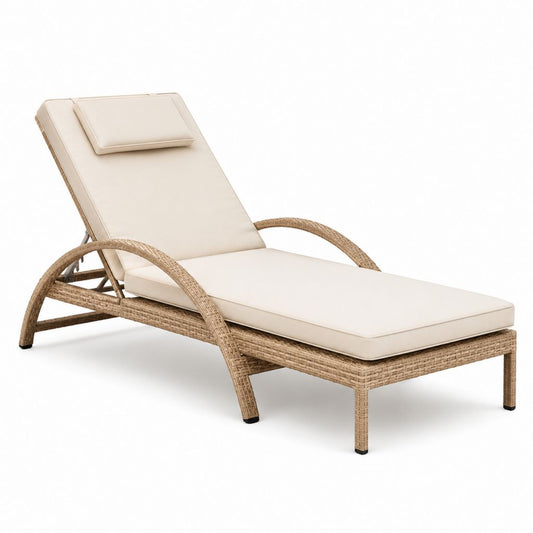 Lettino prendisole da giardino reclinabile beige in rattan PE con cuscino 200 x 65 x 35 cm