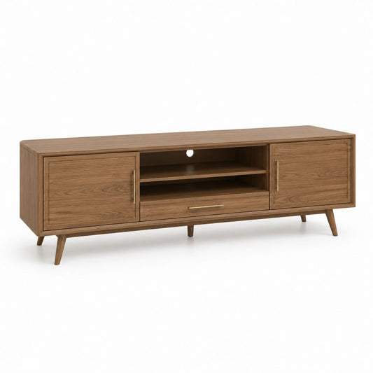 Mobile TV rettangolare noce in MDF impiallacciato 180 x 40 x 60 cm