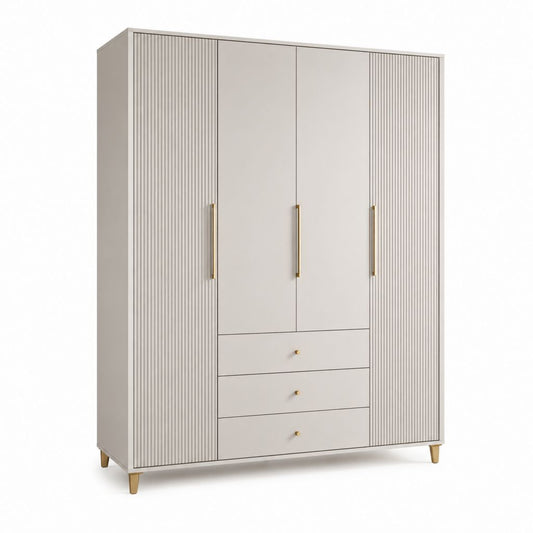 Armadio guardaroba 4 ante 3 cassetti beige in MDF 180 x 55 x 200 cm