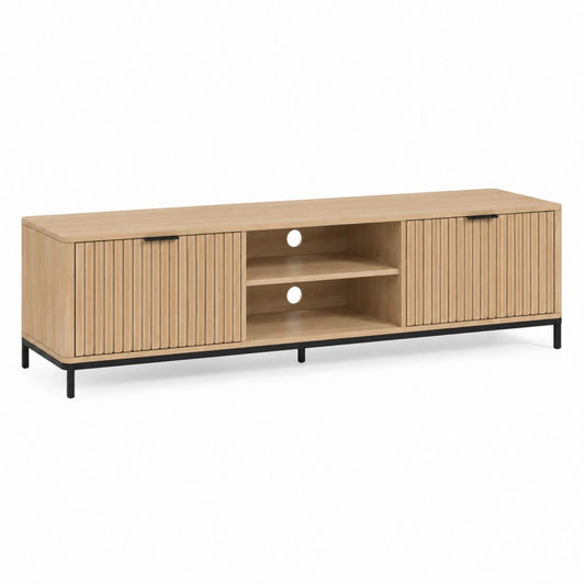 Mobile TV basso rovere in MDF e acciaio con ante scanalate 180 x 40 x 60 cm