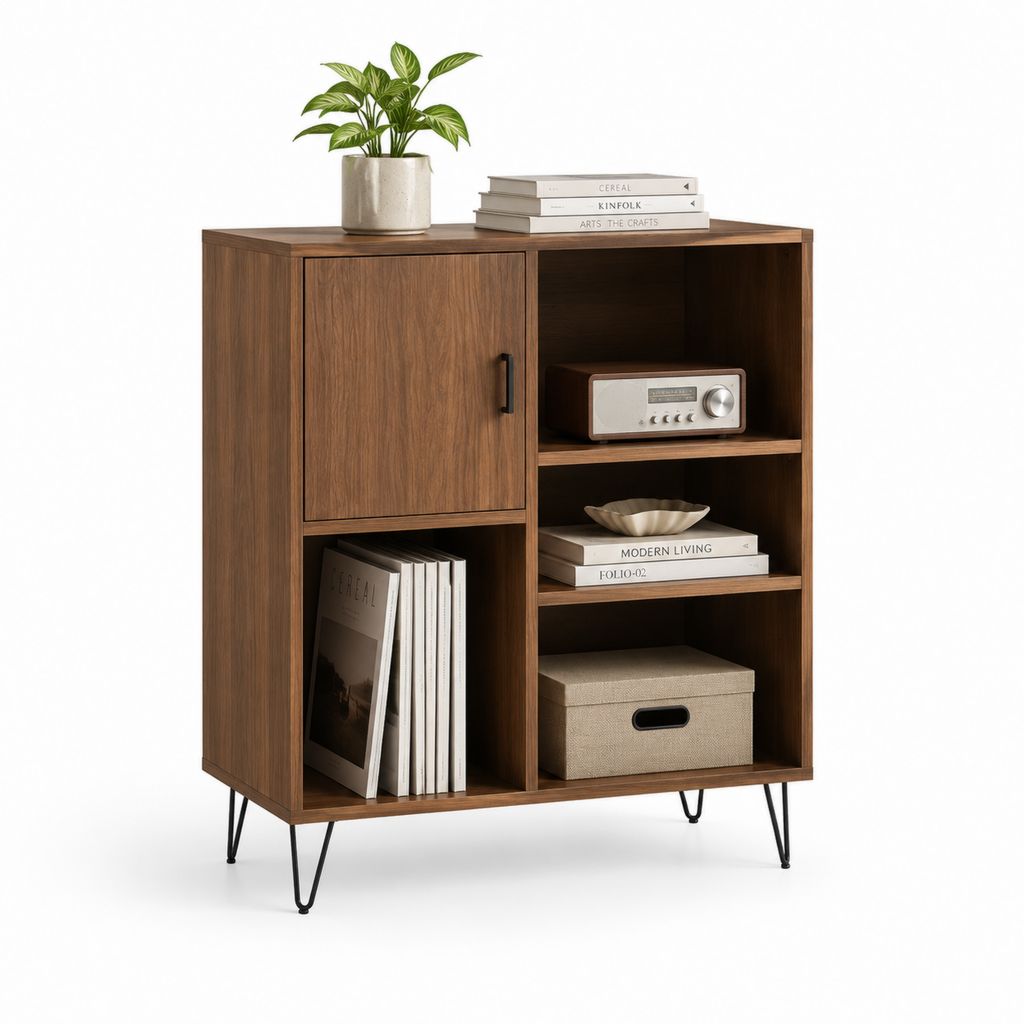 Mobile contenitore per camera da letto noce in MDF impiallacciato 100 x 40 x 120 cm