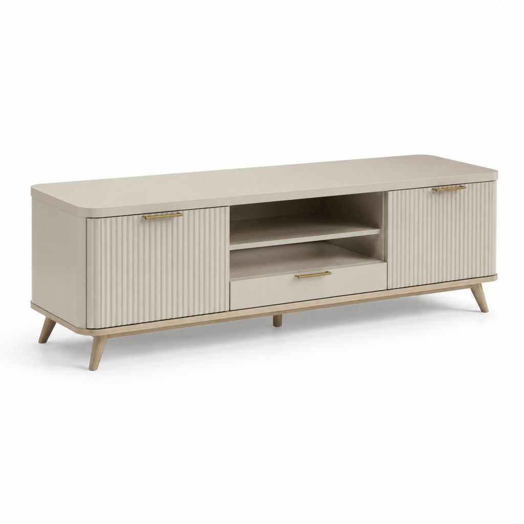 Mobile TV basso avorio in MDF e legno massello 160 x 40 x 55 cm