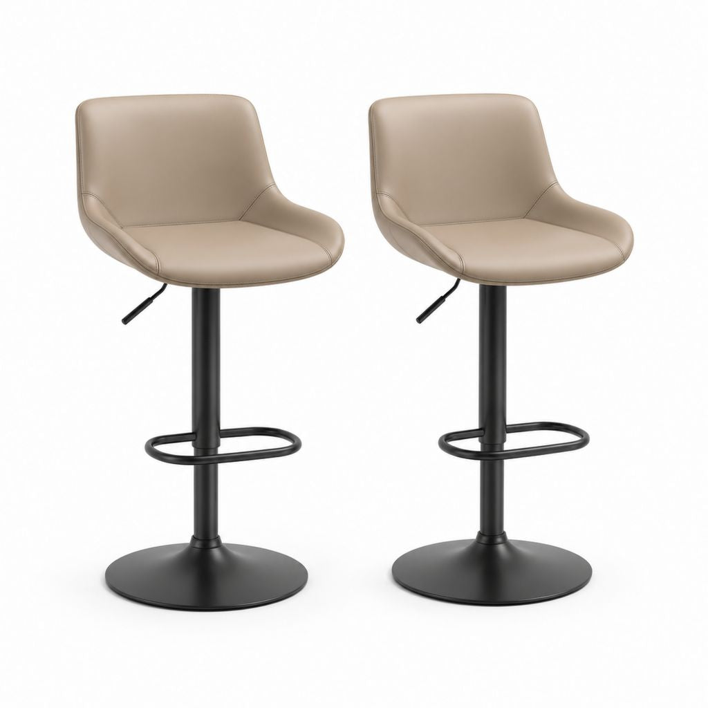 Set di 2 sgabelli da bar regolabili beige in similpelle PU con base in acciaio nero 49 x 53 x 92-113 cm