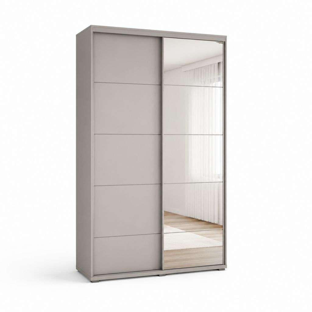 Armadio scorrevole 2 ante grigio tortora in truciolare con specchio rettangolare 120 x 60 x 200 cm