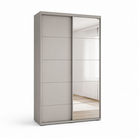 Armadio scorrevole 2 ante grigio tortora in truciolare con specchio rettangolare 120 x 60 x 200 cm