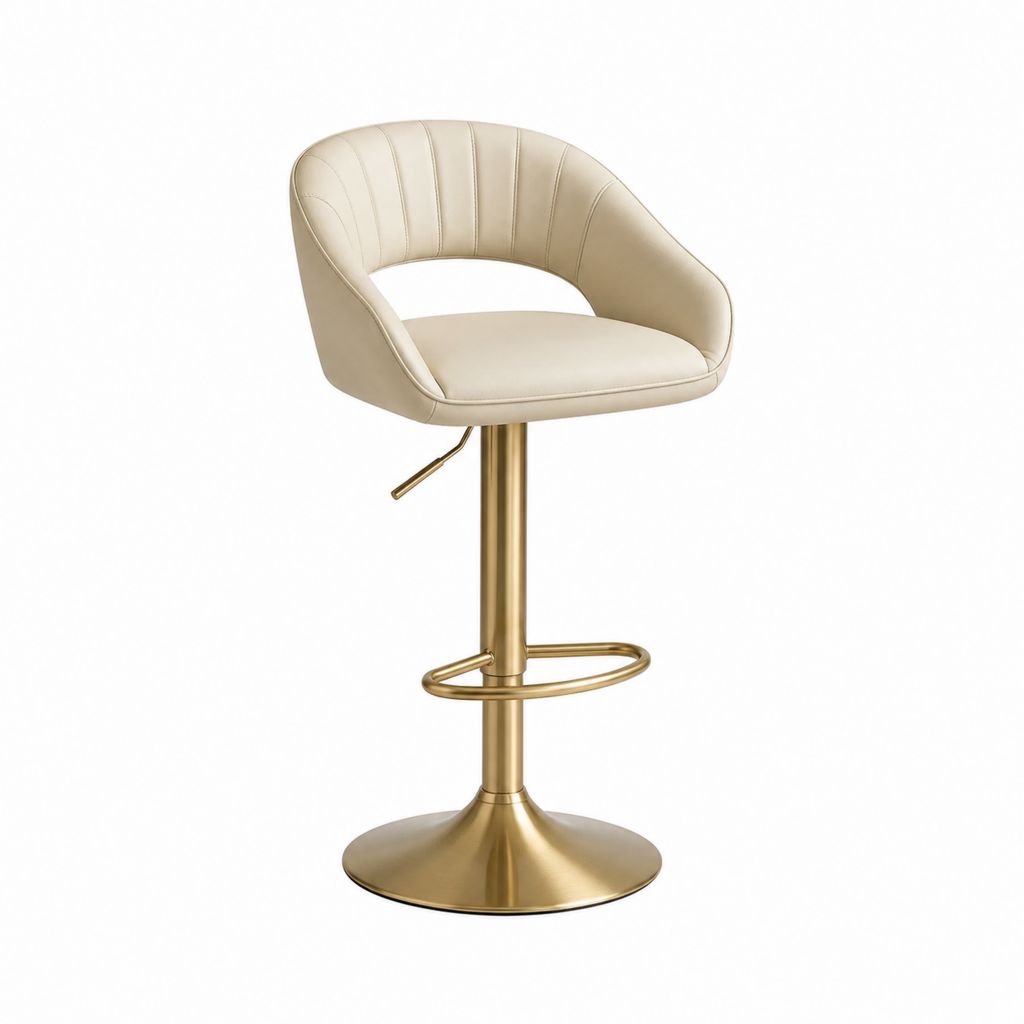 Sgabello da bar regolabile beige in poliuretano e acciaio dorato 50 x 52 x 90-112 cm