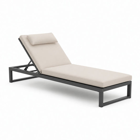 Lettino prendisole reclinabile da giardino rettangolare beige con struttura in alluminio e cuscino in poliestere 200 x 70 x 35 cm